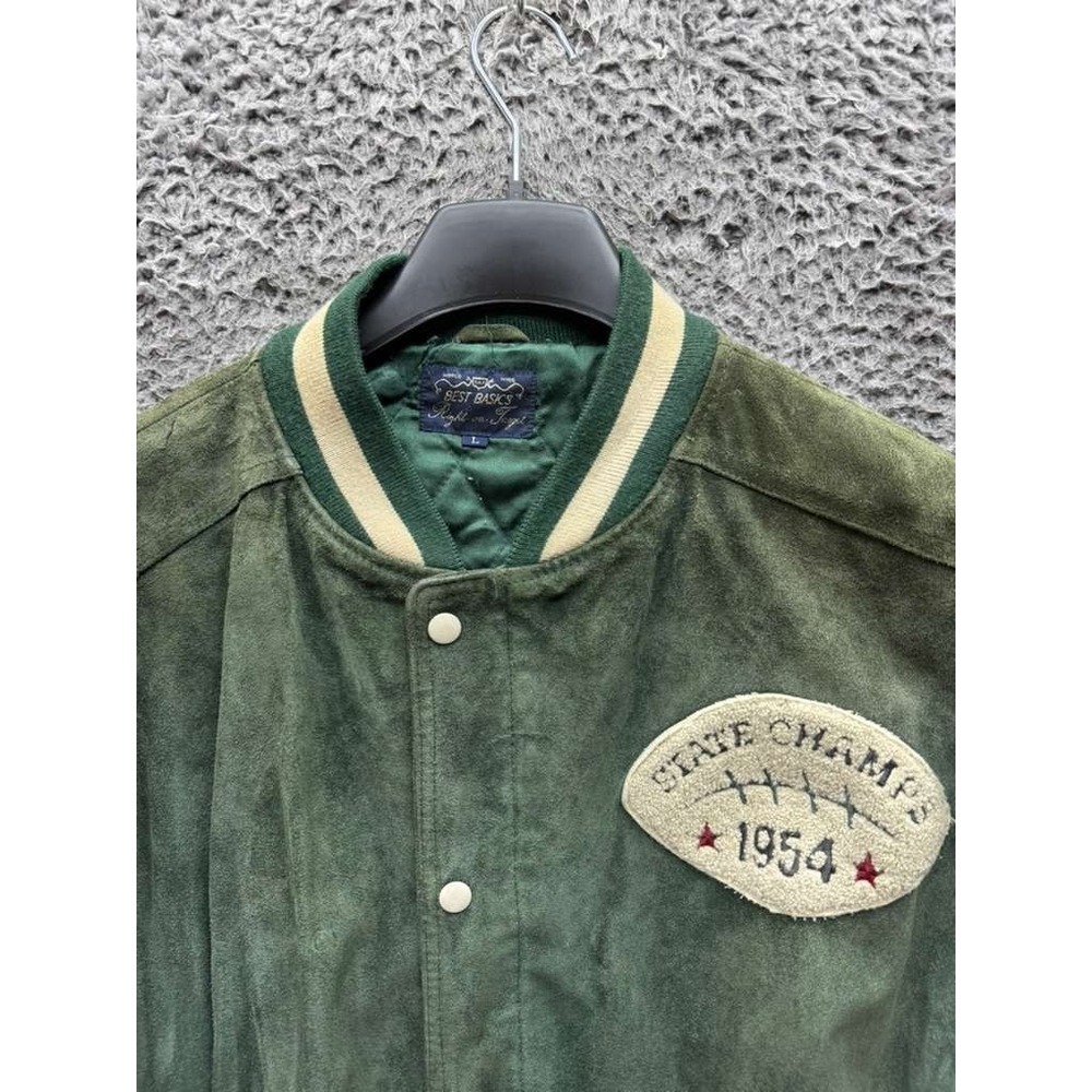 Vintage Gap Best Basics State Champs 1954 Suede Varsity Jacket Green Mens Size L - Picture 3 of 16